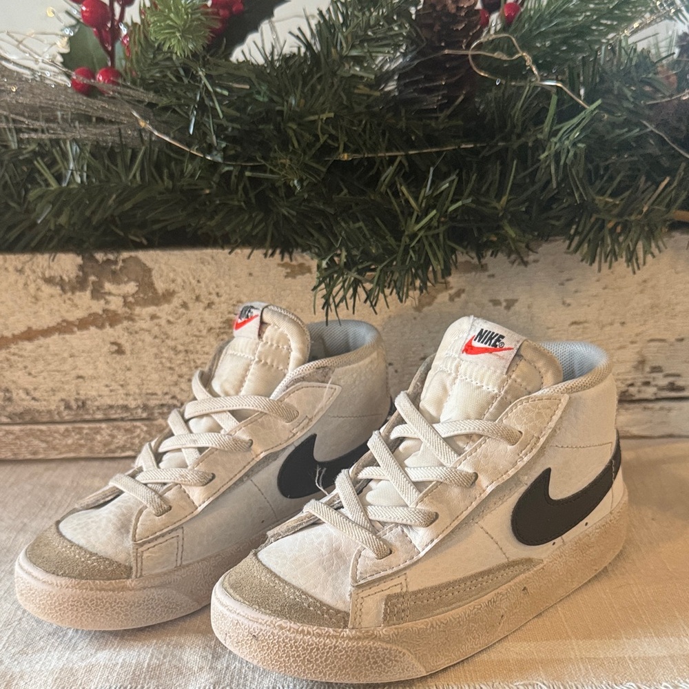 Nike Beige High-Top Sneakers with Black Swoosh